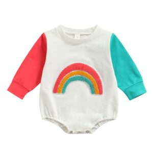 rukosu baby girl boy crewneck sweatshirts oversized long sleeve romper pullover top fall winter clothes rainbow 12-18 months