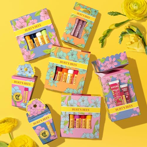 Burt's Bees Stocking Stuffers, Just Picked Lip Balm Set, Pomegranate, Watermelon, Sweet Mandarin, Coconut & Pear, Natural Origin Lip Treatment Christmas Gifts (4-Pack)