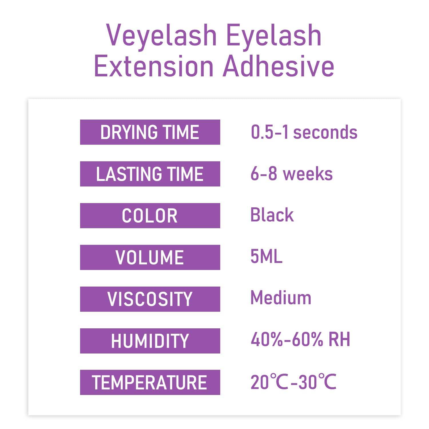 VEYES INC Eyelash Extension Glue - 0.5-1 Sec Drying (0.17fl.oz / 5ml)/Up to 8 Weeks Retention/Black Adhesive for Professional Use Only