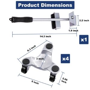 Ganggend 6 Inch Furniture Dolly Set 4 Pack, 330lbs Load Capacity Each Pack Steel Tri Dolly Furniture Lifter, Mover Dolly 3 Wheels Heavy Duty for Moving Cabinet, Furniture, Appliances, Silver