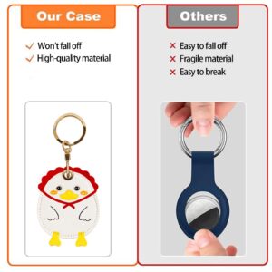 Leather Keychain Case Holder Compatible with Apple AirTag, GPS Airtag Keychain Finder Tracker with Key Ring, Anti-Scratch Protective Air Tag Cover for Keys, Wallet(Red White Chicken)