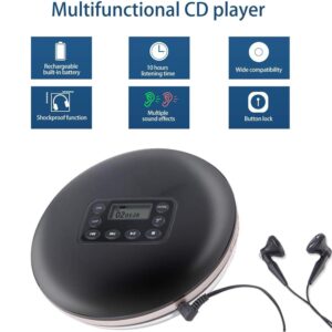 Portable CD Player,CCHKFEI Rechargeable Walkman CD Player Portable Anti-Skip Shockproof Small Walkman Compact Discman Music Player with Headphones and LCD Display for Car/Home/Travel