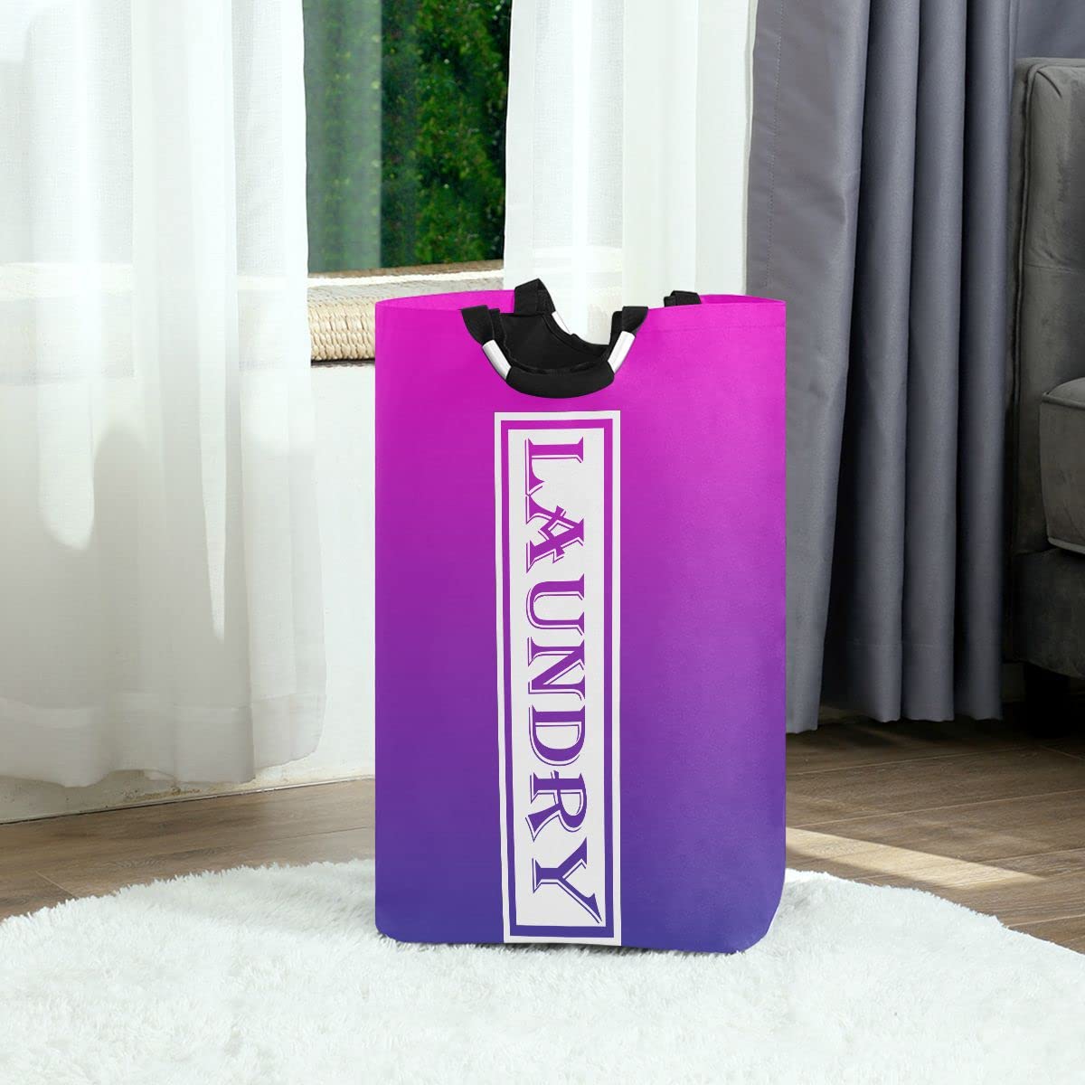 DOMIKING Purple Gradient Laundry Storage Basket Collapsible Organizer Laundry Hamper for Laundry Kids Room Dirty Cloth Bathroom Toy Dorm Bag