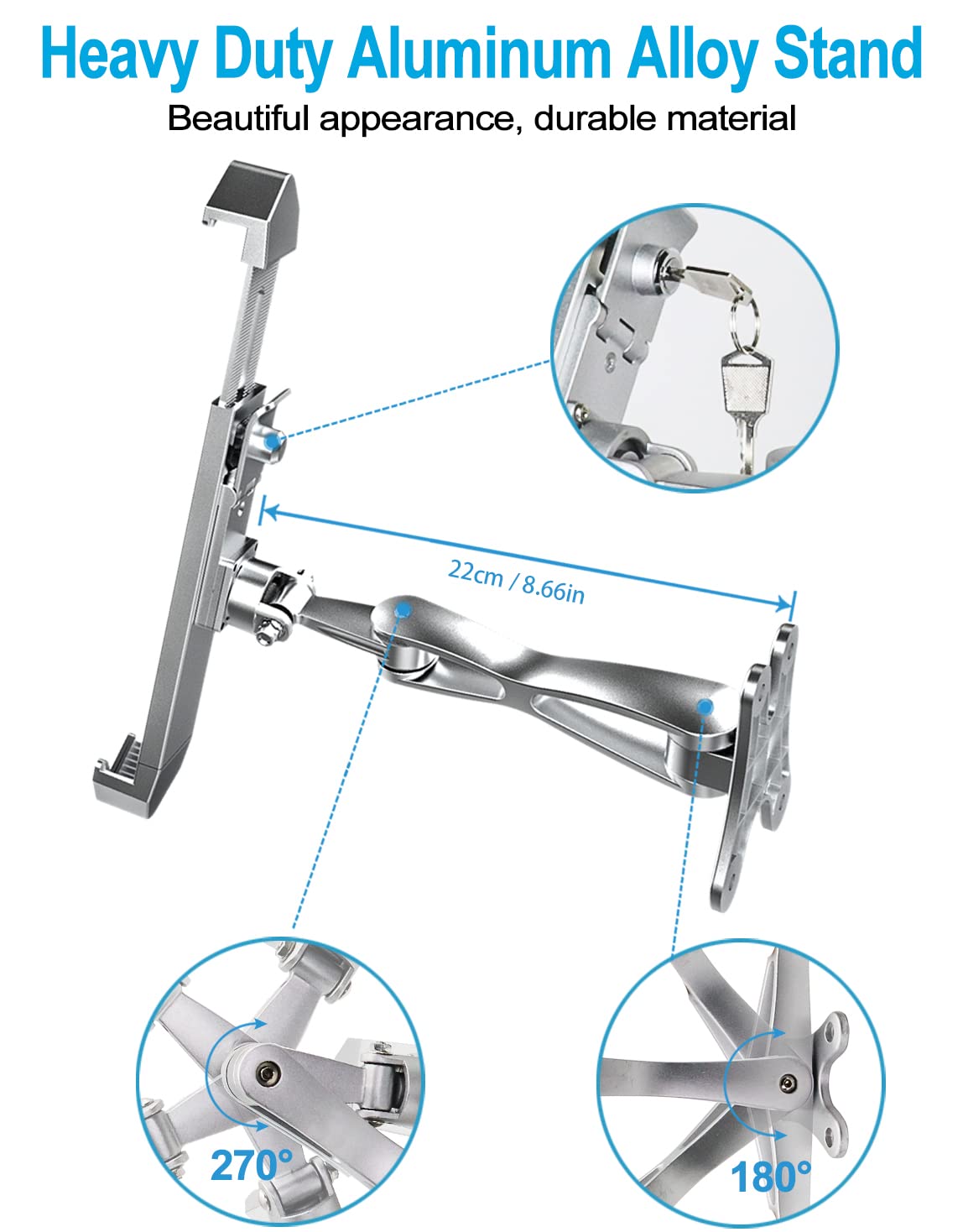 woleyi Anti-Theft Tablet Wall Holder Stand for 9"-14" Tablet, Security Heavy Duty Articulating in-Wall Tablets Mount with Lock and Key, Compatible with iPad Pro 13/Air, Surface Pro/Go, Galaxy Tabs