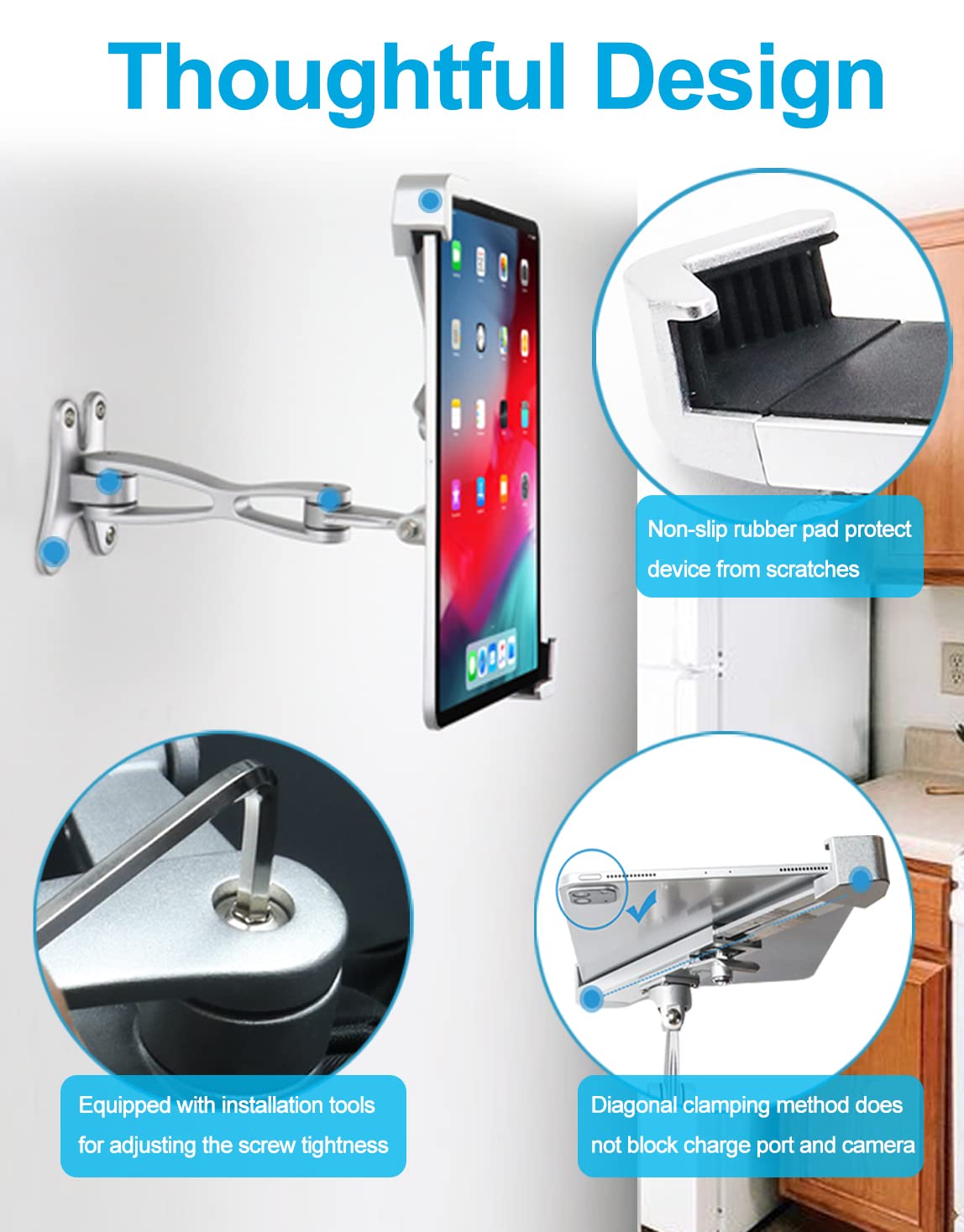 woleyi Anti-Theft Tablet Wall Holder Stand for 9"-14" Tablet, Security Heavy Duty Articulating in-Wall Tablets Mount with Lock and Key, Compatible with iPad Pro 13/Air, Surface Pro/Go, Galaxy Tabs