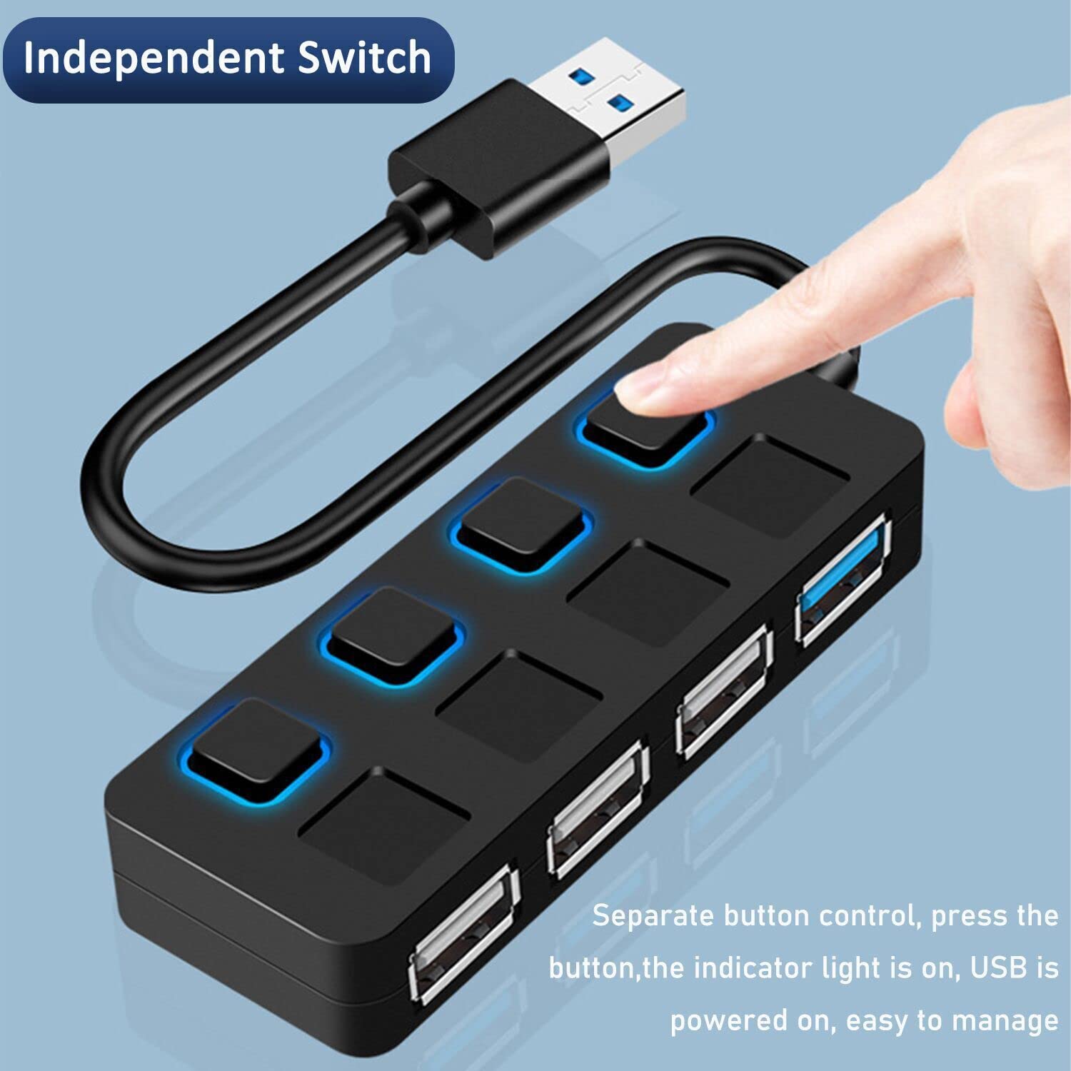 USB Hub 3.0, VIENON 4-Port USB 3.0 Data Hub with LED Power Switches, USB Extender USB Port Hub for MacBook & PC/Laptop