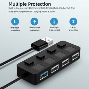 USB Hub 3.0, VIENON 4-Port USB 3.0 Data Hub with LED Power Switches, USB Extender USB Port Hub for MacBook & PC/Laptop