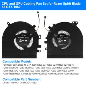 ARLBA CPU+GPU Cooling Fan New Replacement for Razer Spirit Blade 15 GTX1060 RZ09-027 RZ09-0270 RZ09-0300 RZ09-0328 RZ09-0369 RZ09-0369A/B RZ09-03009E97 RZ09-03287E72-R3U1 DFS501105PR0T DFS5K121142621