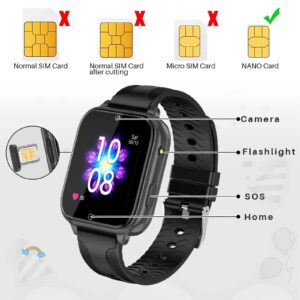 OKYUK 4G SmartWatch for Kids, 1.69'' Touch Screen Child's Mini Cell Phone Watch with GPS Tracker, SOS Calling, Face Unlock Wristwatch for Boys Girls, Birthday Xmas Gifts for Age 3-12 Years (Black)