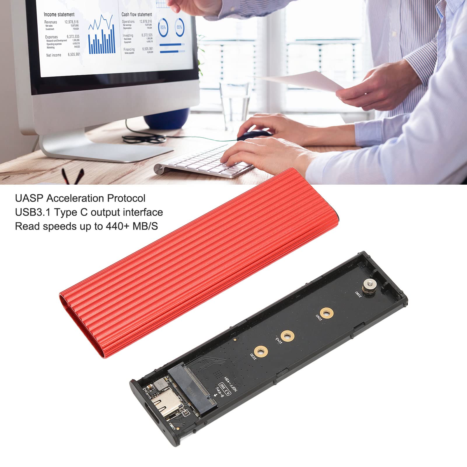 M.2 NVME SSD Enclosure Adapter, Tool USB C 3.1 Computer Solid State Drive, Support UASP, Compatible with SATA 2242/2260/2280, Red