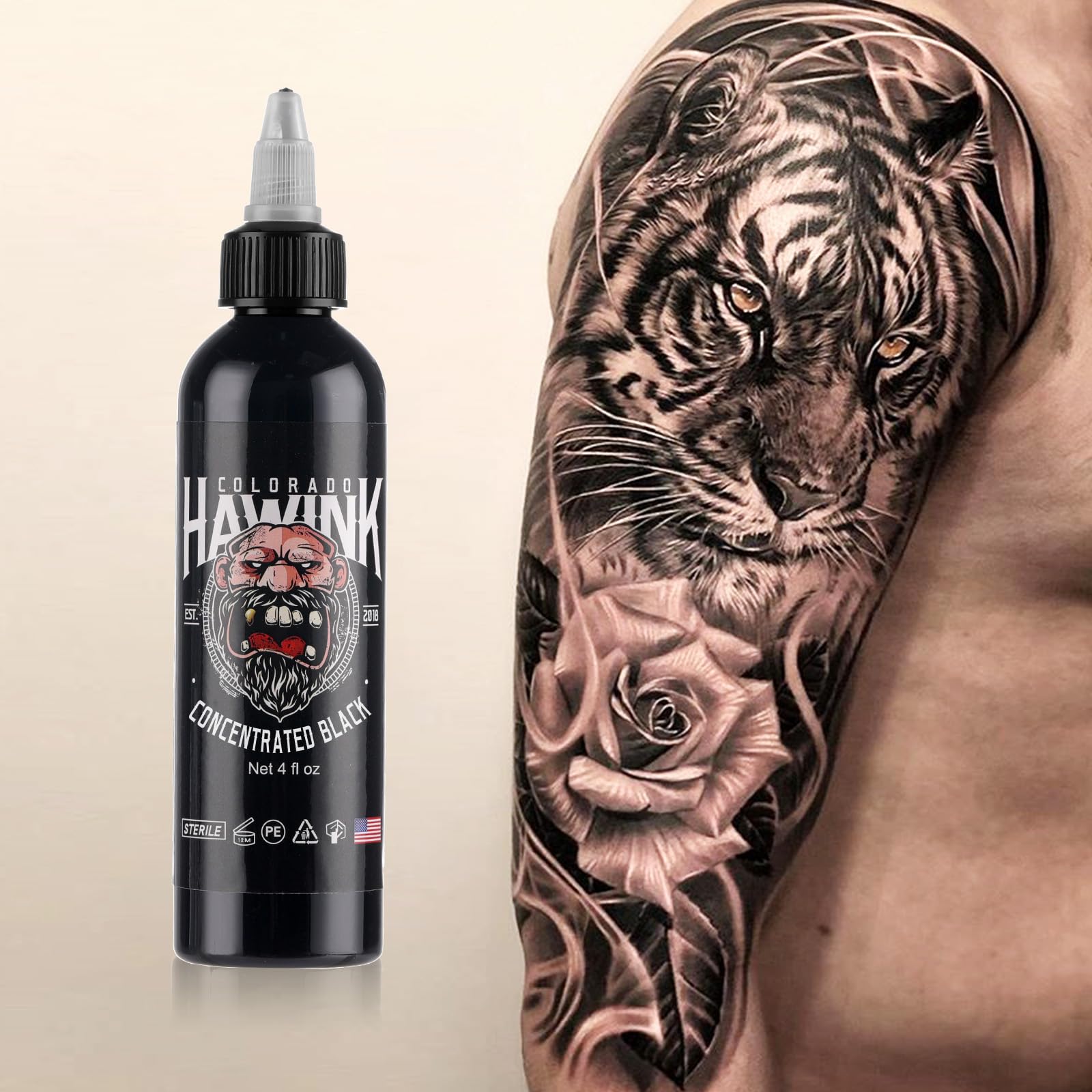 HAWINK Black Tattoo Ink 4oz(120ml) Vegan-Friendly USA Standard Pigment Tattoo Supplies Concentrated Black TI203-120-002