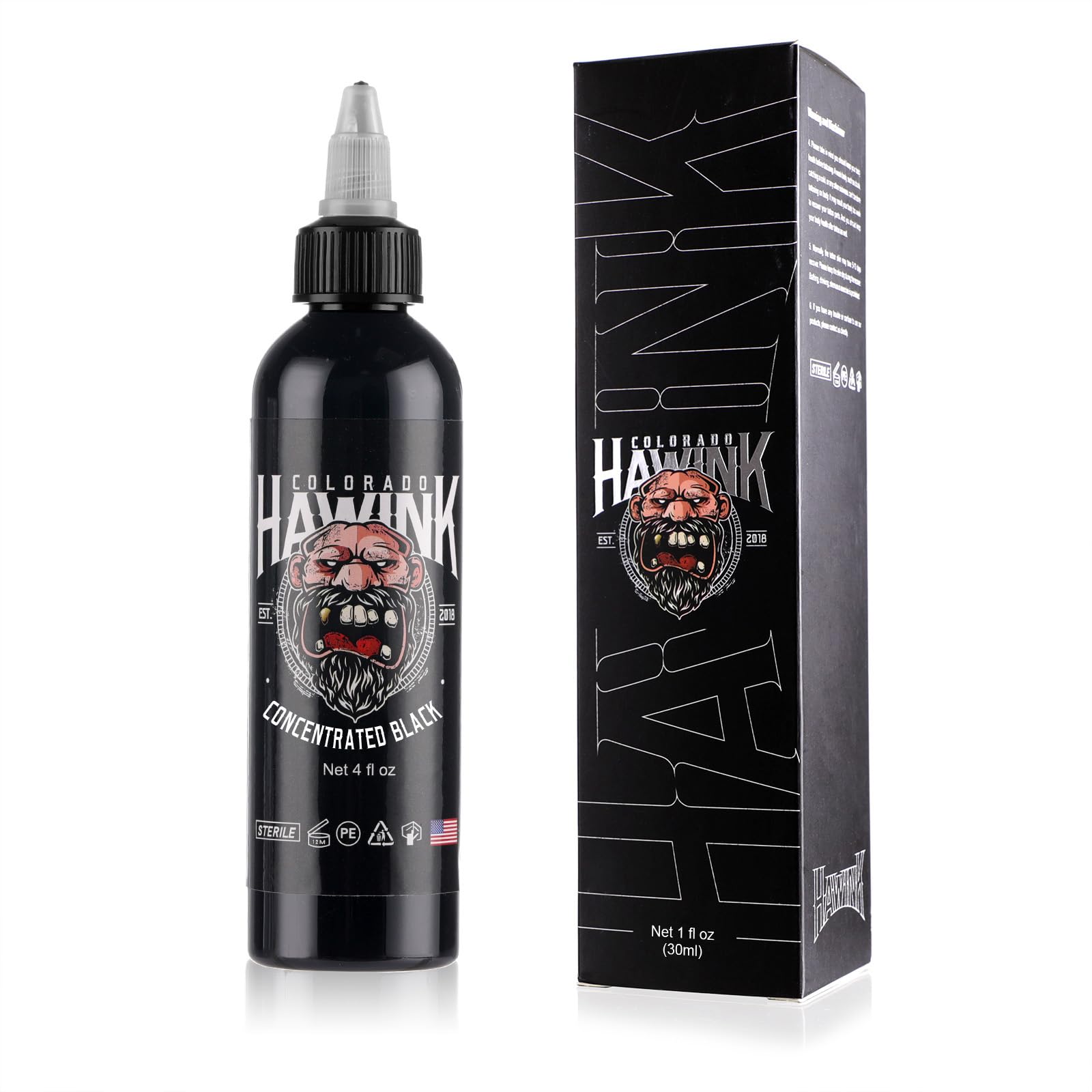 HAWINK Black Tattoo Ink 4oz(120ml) Vegan-Friendly USA Standard Pigment Tattoo Supplies Concentrated Black TI203-120-002