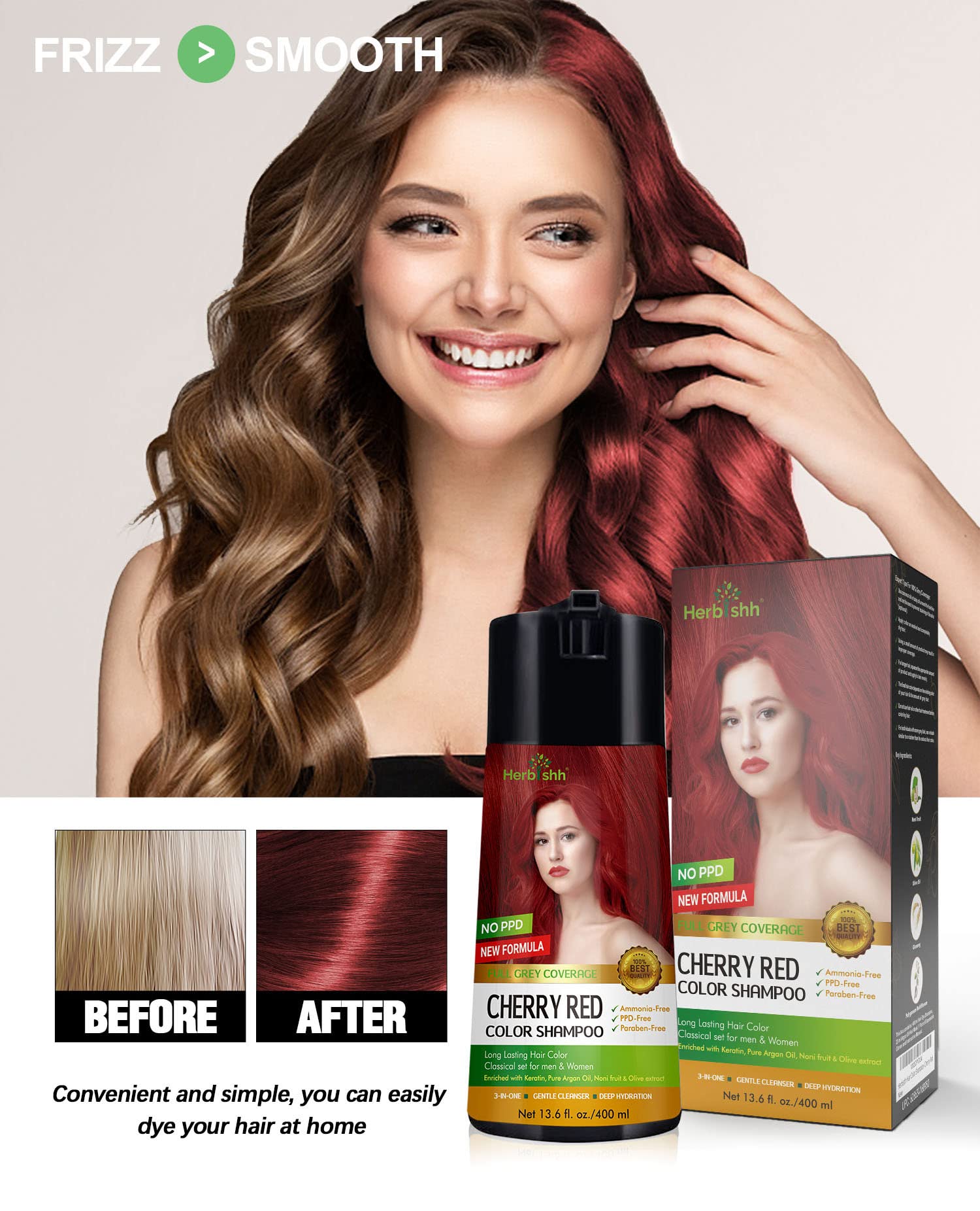 Herbishh Color Shampoo and Conditioner for Gray Hair - Enriched Dye Formula, Long-Lasting & DIY (Cherry Red)