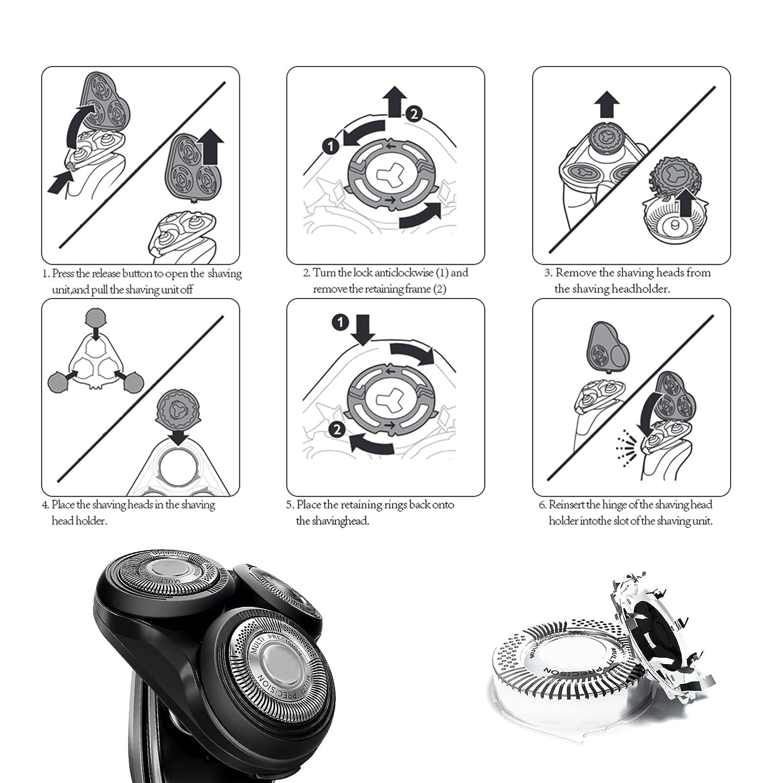 SH50/52 Replacement Heads for Philips Norelco Series 5000,Electric Shavers, Compatible with S5000,S5100,S5500 Series,3 Pack