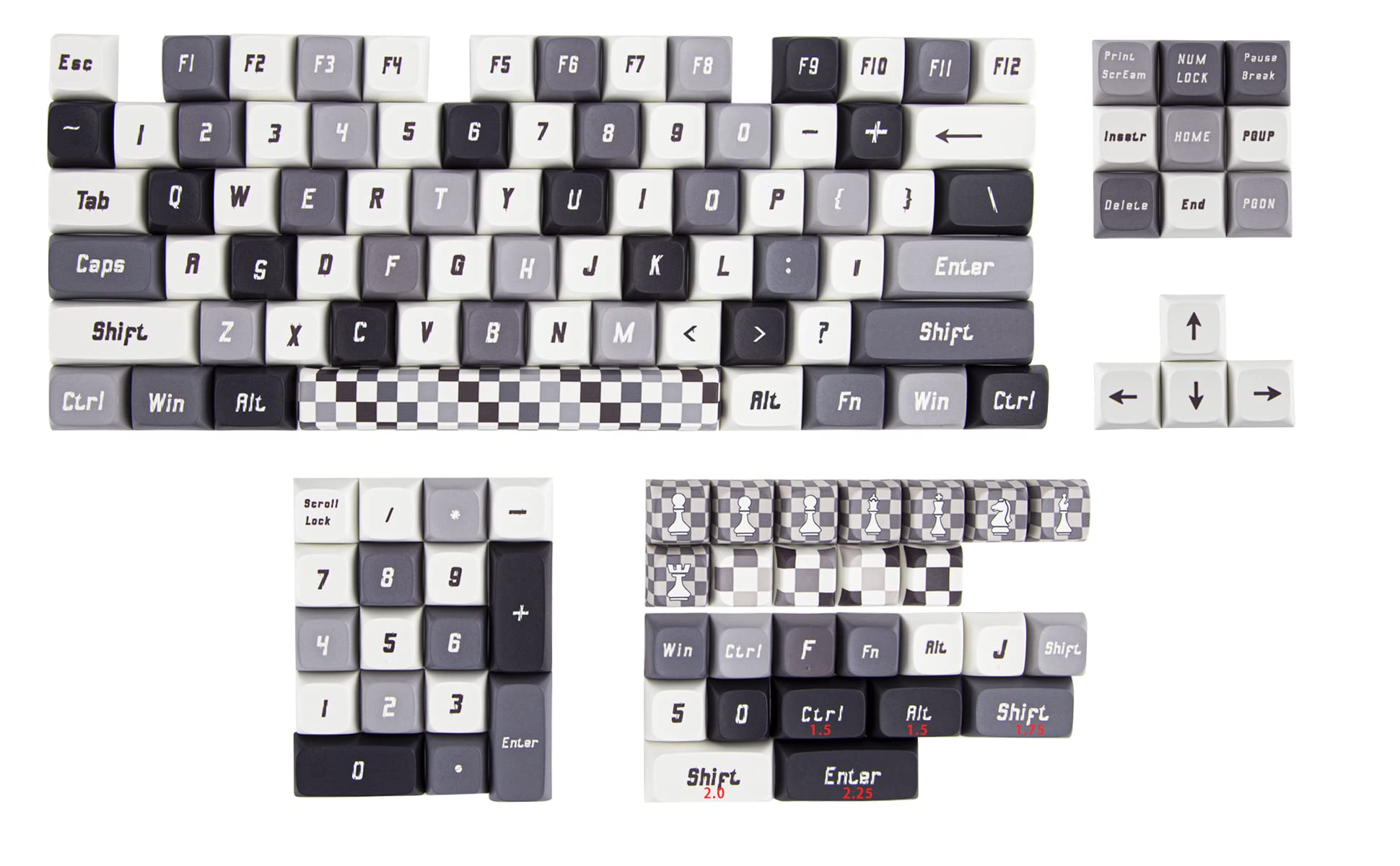 Custom Keycaps 130 Keys Set - XDA Profile Keycaps - PBT Keycaps & Dye Sublimation Key Cap - Compatible with 60%, 75%, 80%, 85%,100% ANSI Layout Gaming Mechanical Keyboard (Checkerboard)