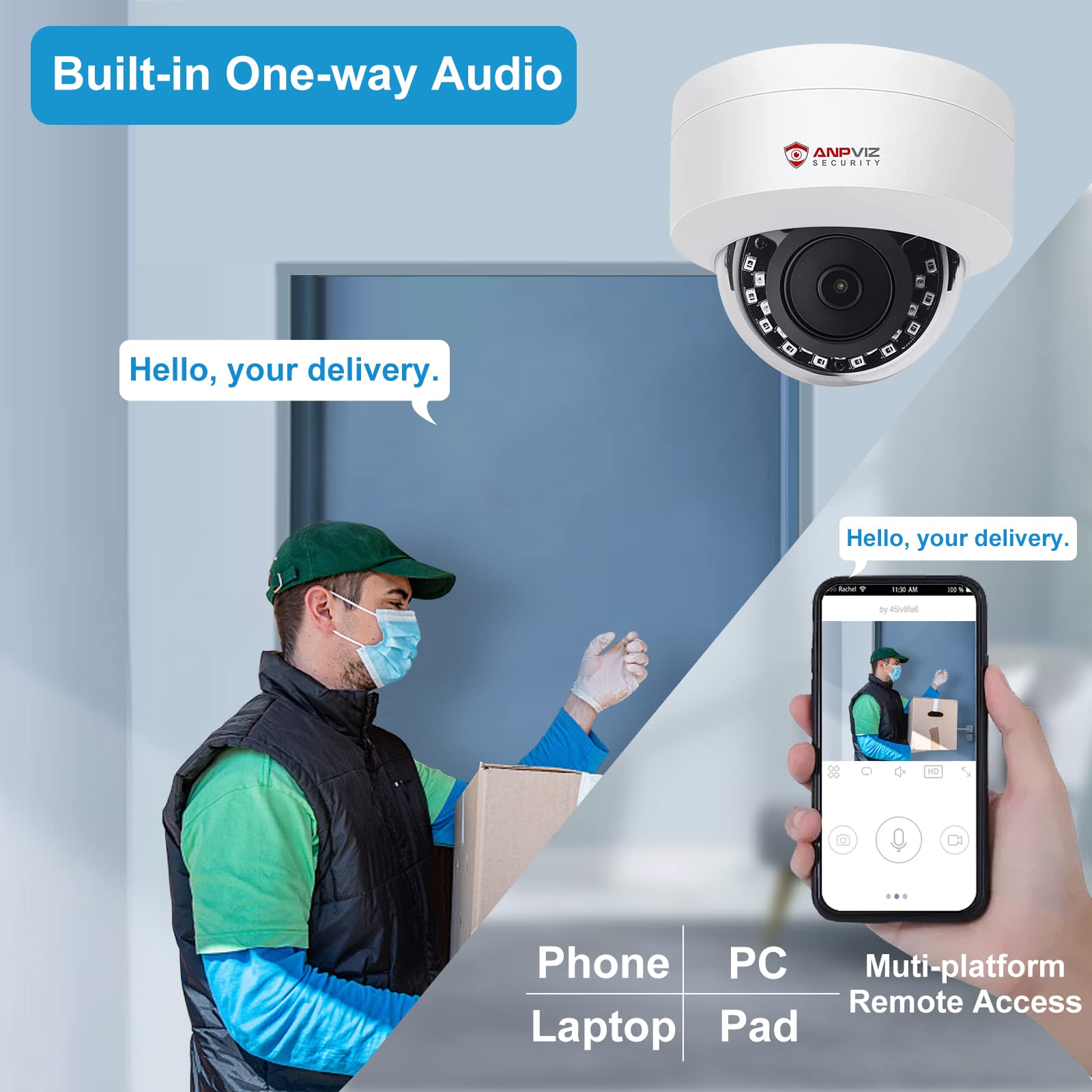 Anpviz UltraHD 4K (8MP) Security IP PoE Dome Camera Outdoor with Microphone/Audio, 3840x2160, Human Vehicle Detection, 100ft IR Night Vision, 2.8mm Wide Angle, IP66 Waterproof, Not PTZ (U Series)