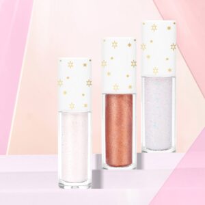 Geeneiya Glitter Liquid Eyeshadow Korean Makeup White Highlight Eyeliner, Pigmented, Long Lasting, Quick Drying, Loose Glue for Crystals Eye (Pearl 03)