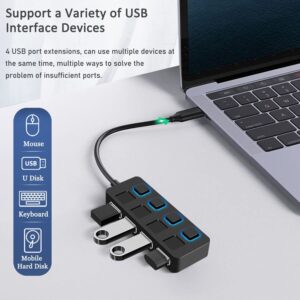 USB Hub 3.0, VIENON 4-Port USB 3.0 Data Hub with LED Power Switches, USB Extender USB Port Hub for MacBook & PC/Laptop