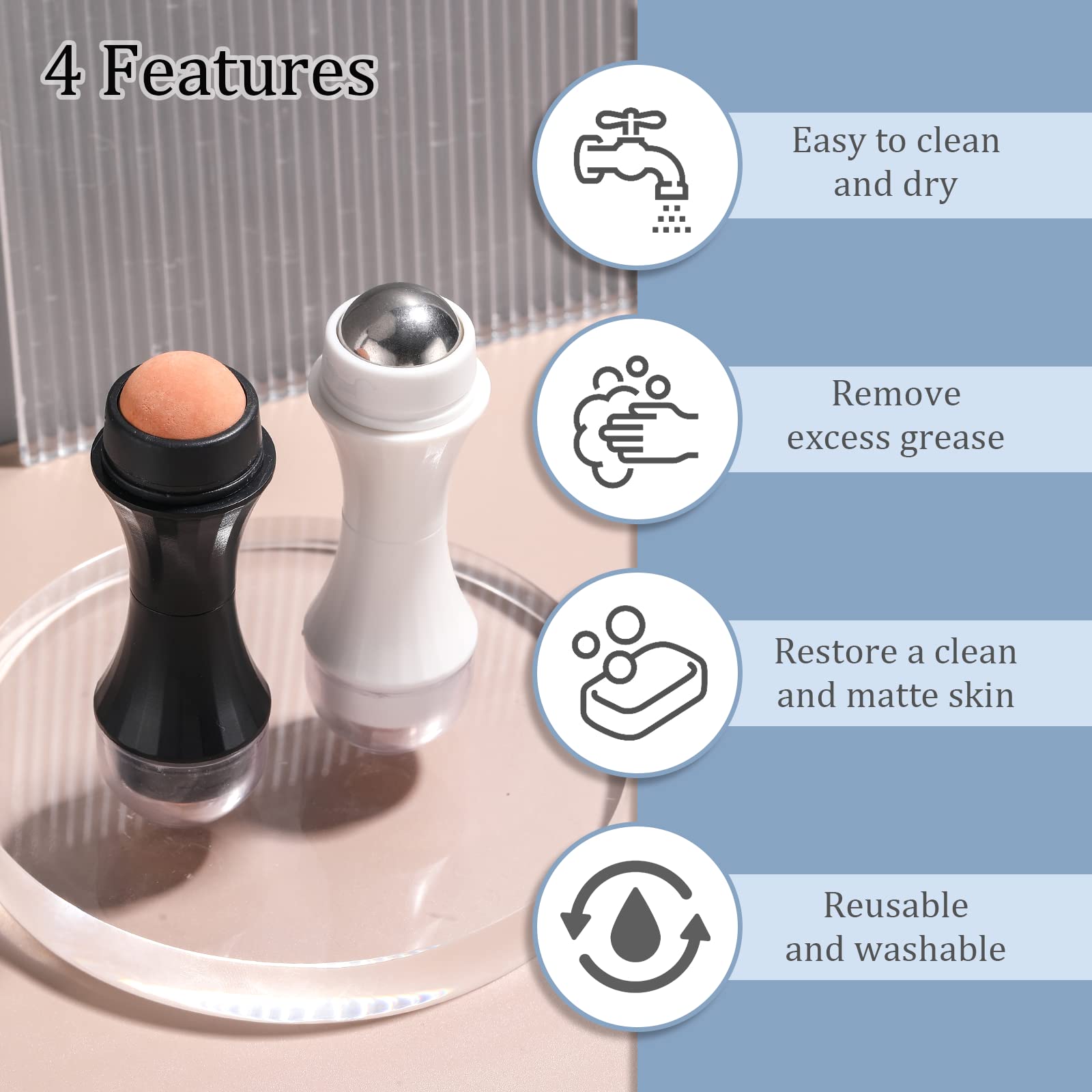 JPNK Oil Absorbing Volcanic Roller, Portable Reusable Oil-Resistant Face Roller, Oil Control Natural Stone Facial Tool, Suitable for Traveling at Home or Going Conduct for Skin Massage 2PCS