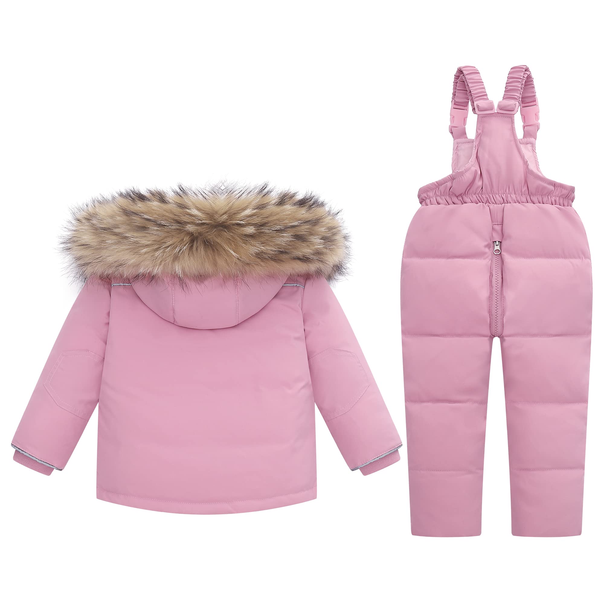 Fewlby Kids 2-Piece Snowsuit Toddler Baby Boys Girls Winter Wear Ski Jacket & Snow Bib Pants Ski Suit, Pink 2-3 Years