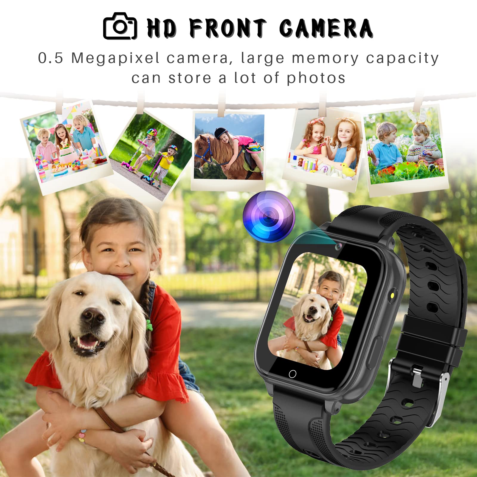 OKYUK 4G SmartWatch for Kids, 1.69'' Touch Screen Child's Mini Cell Phone Watch with GPS Tracker, SOS Calling, Face Unlock Wristwatch for Boys Girls, Birthday Xmas Gifts for Age 3-12 Years (Black)