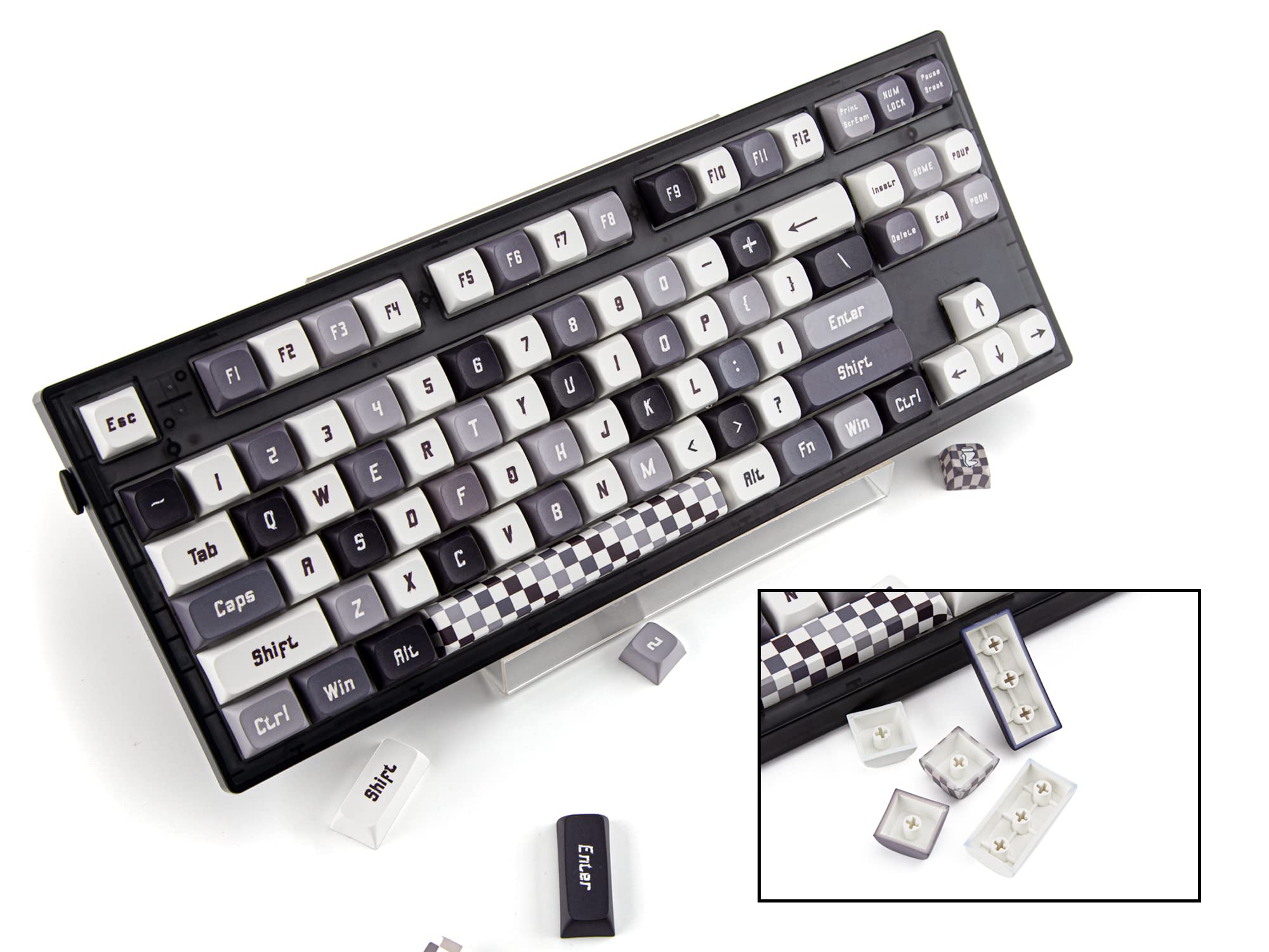 Custom Keycaps 130 Keys Set - XDA Profile Keycaps - PBT Keycaps & Dye Sublimation Key Cap - Compatible with 60%, 75%, 80%, 85%,100% ANSI Layout Gaming Mechanical Keyboard (Checkerboard)