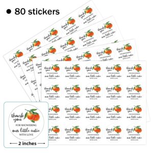 80 Pieces Cute Round Orange Thank You Stickers, Wedding Bridal Shower Birthday Party Fruit Orange Themed Party Gift Wrap Bag Label Decorations