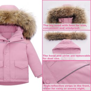 Fewlby Kids 2-Piece Snowsuit Toddler Baby Boys Girls Winter Wear Ski Jacket & Snow Bib Pants Ski Suit, Pink 2-3 Years