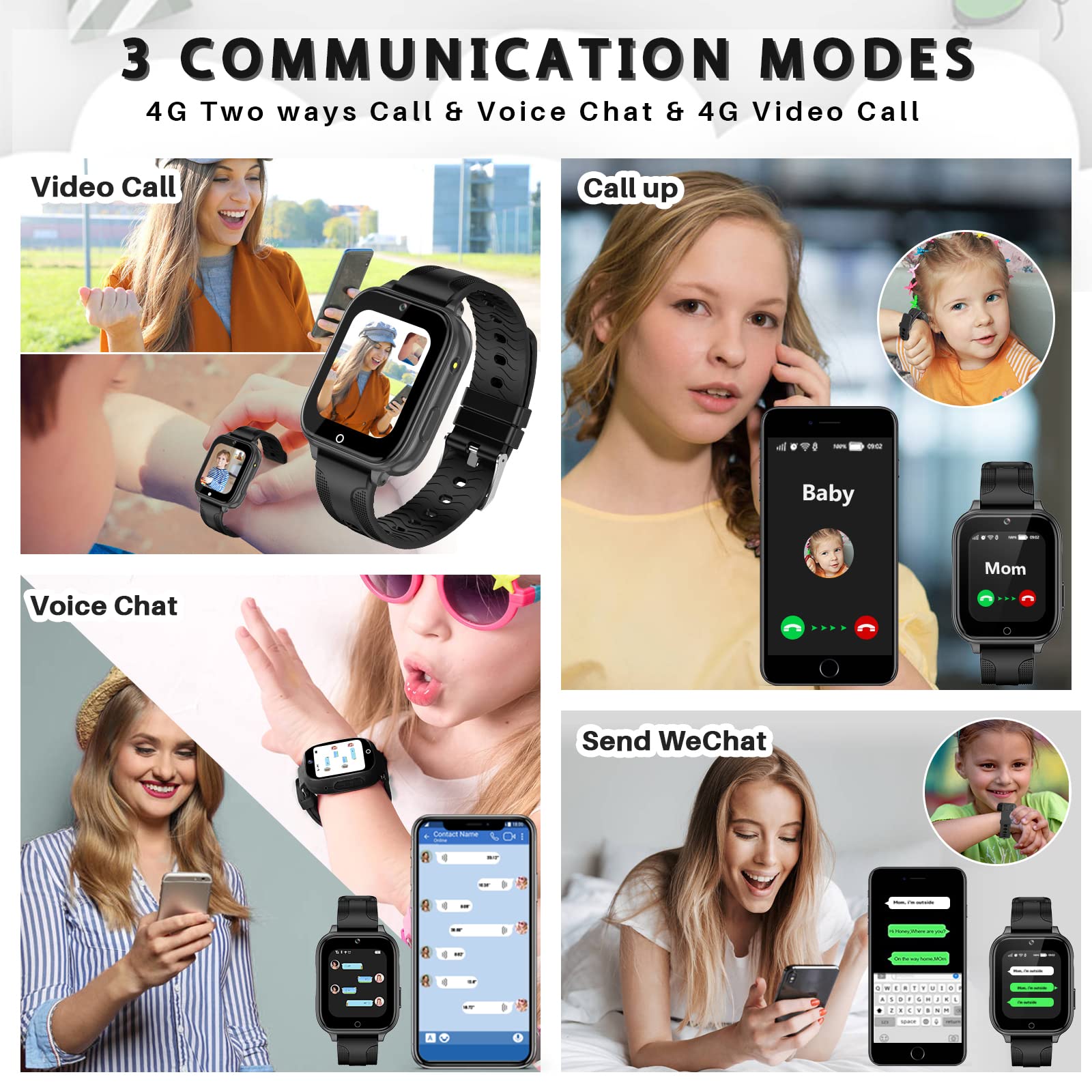 OKYUK 4G SmartWatch for Kids, 1.69'' Touch Screen Child's Mini Cell Phone Watch with GPS Tracker, SOS Calling, Face Unlock Wristwatch for Boys Girls, Birthday Xmas Gifts for Age 3-12 Years (Black)