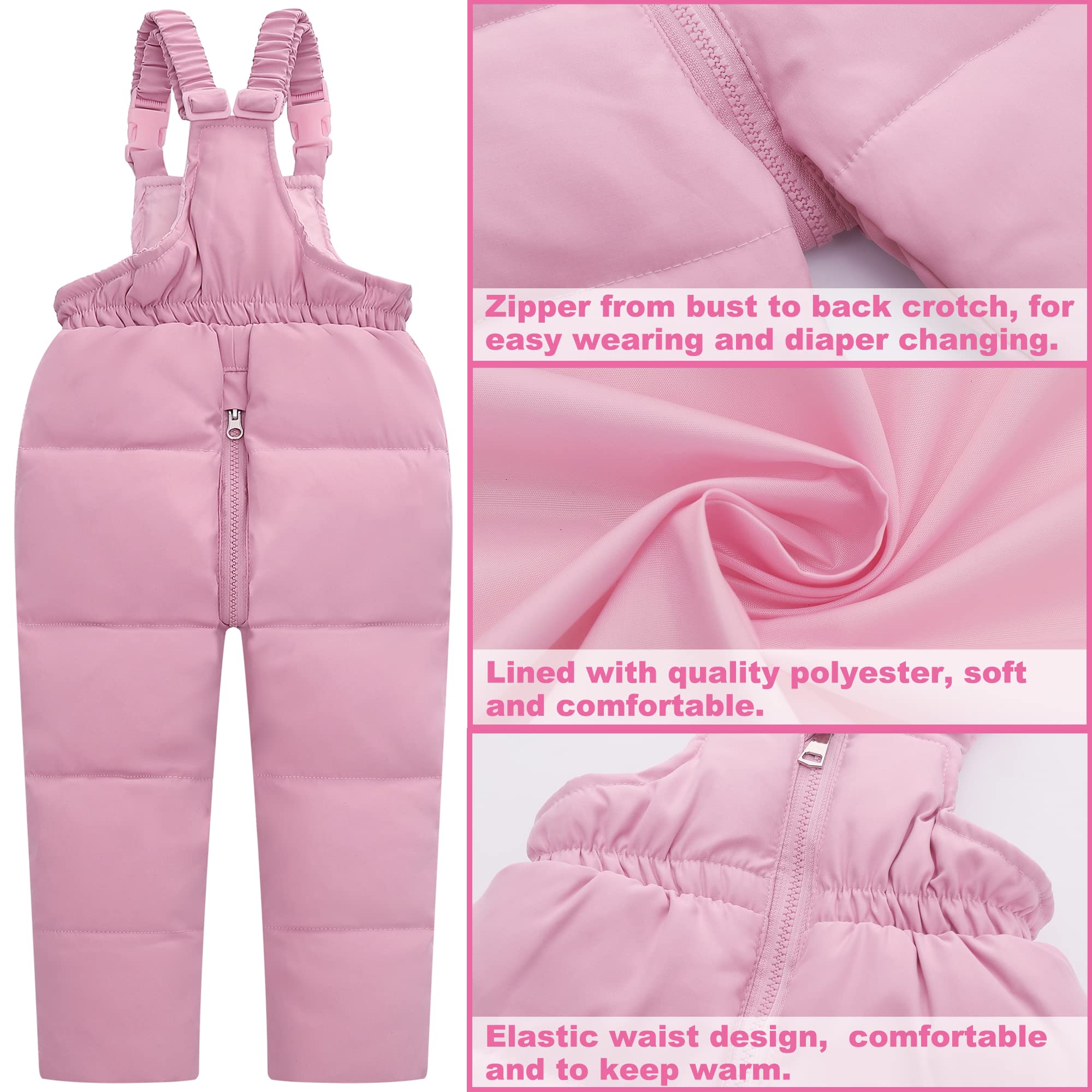 Fewlby Kids 2-Piece Snowsuit Toddler Baby Boys Girls Winter Wear Ski Jacket & Snow Bib Pants Ski Suit, Pink 2-3 Years