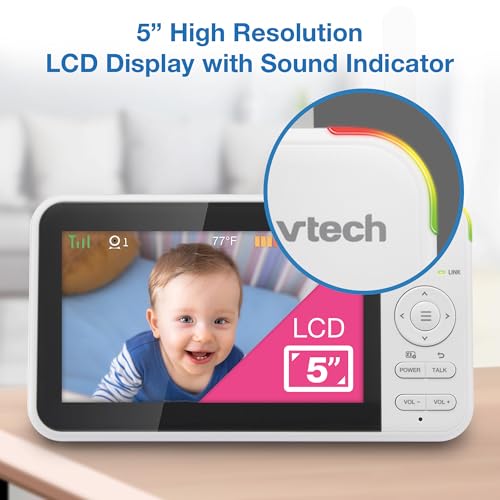 VTech VM924-2 Remote Pan-Tilt-Zoom Baby Monitor with 2 Cameras & Audio,5"LCD Screen,Up to 17Hrs Video Streaming&31Hrs Battery for Audio,Night Vision,1000ft Range,Soothing Sounds,Temperature Sensor