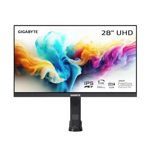 GIGABYTE M28U-AE Arm Edition 28" 144Hz 2160P UHD-KVM Gaming Monitor, 3840 x 2160 4k SS IPS Display, 1ms (GTG) Response Time, 94% DCI-P3, HDR Ready, FreeSync Premium Pro