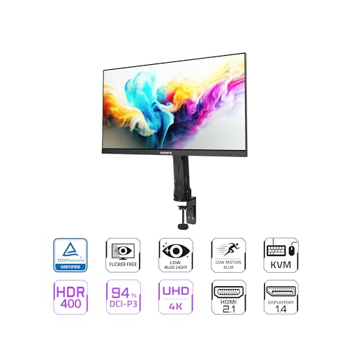 GIGABYTE M28U-AE Arm Edition 28" 144Hz 2160P UHD-KVM Gaming Monitor, 3840 x 2160 4k SS IPS Display, 1ms (GTG) Response Time, 94% DCI-P3, HDR Ready, FreeSync Premium Pro