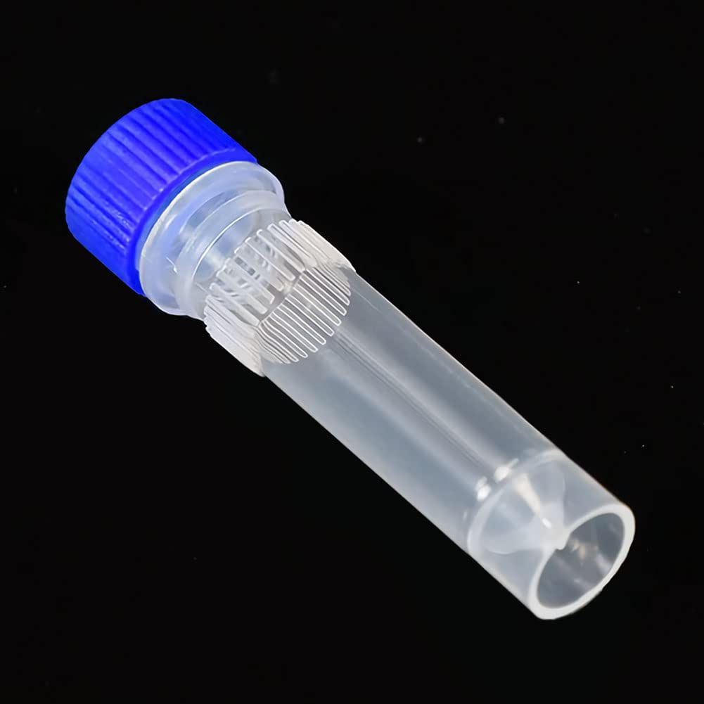 ADAMAS-BETA 20Pcs 2ml Lab Plastic Frozen Test Tubes Cryovial Tubes with Blue Screw Caps Cryogenic Vials Self Standing