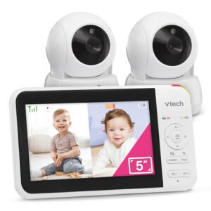 vtech vm924-2 remote pan-tilt-zoom baby monitor with 2 cameras & audio,5"lcd screen,up to 17hrs video streaming&31hrs battery for audio,night vision,1000ft range,soothing sounds,temperature sensor