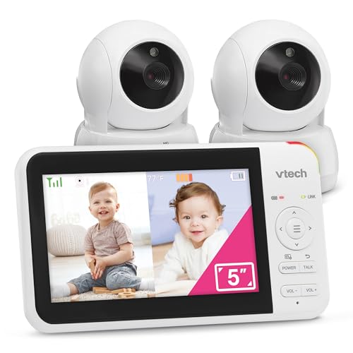 VTech VM924-2 Remote Pan-Tilt-Zoom Baby Monitor with 2 Cameras & Audio,5"LCD Screen,Up to 17Hrs Video Streaming&31Hrs Battery for Audio,Night Vision,1000ft Range,Soothing Sounds,Temperature Sensor