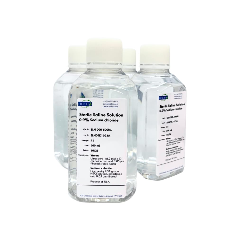 0.9% Normal Saline Solution - 0.22um Filtered and Sterile - Four Pack: 4x500mL Bottles (2000mL Total)