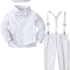 A&J DESIGN Baptism Outfits for Babyboys Toddler Christening Formal Suits with Hat White 3T