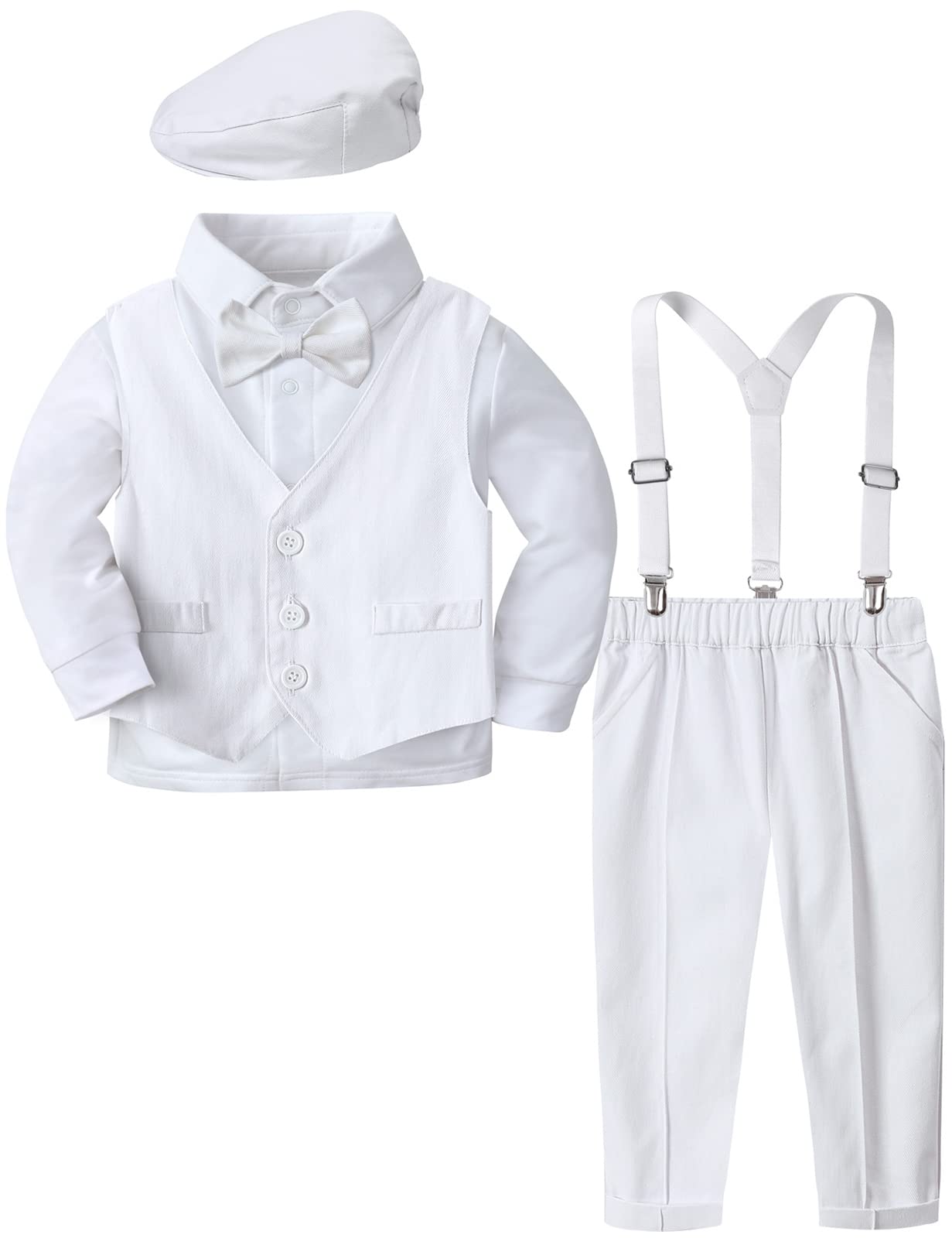 A&J DESIGN Baptism Outfits for Babyboys Toddler Christening Formal Suits with Hat White 3T