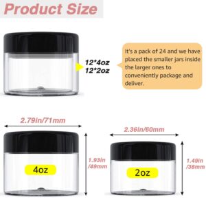 4 oz Body Butter Containers with Lids + 2oz Small Plastic Containers with Lids (Set of 24) Plastic Jars with Lids Cosmetic Jar - for Lip Scrub, Cream, Slime, Craft Storage