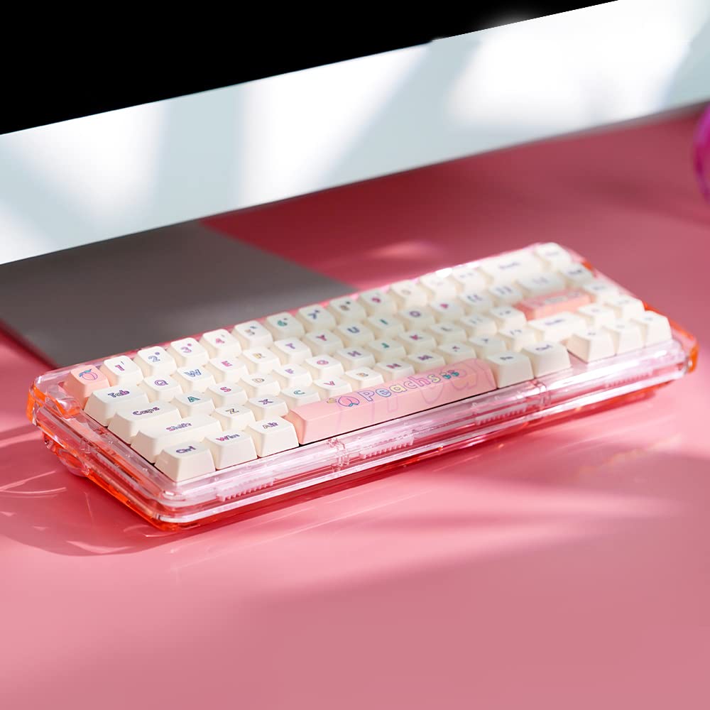 NACODEX 65% Transparent Crystal Acrylic Keyboard with Gasket Mount | MDA Profile Peach Theme PBT Keycaps | Smooth 38g MX Ice Sea Spirit Switch | 3750mAH RGB Hotswap Custom Keyboard