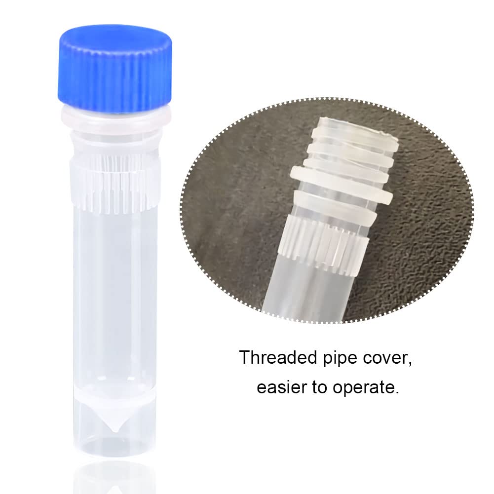 ADAMAS-BETA 20Pcs 2ml Lab Plastic Frozen Test Tubes Cryovial Tubes with Blue Screw Caps Cryogenic Vials Self Standing