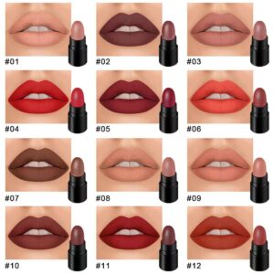 12Pcs Capsule Pills Lipstick Mini Lip Stick Packs Matte Lipstick Set for Women,3 Strawberry Mint Apple Flavor Lip Balm, 3 Changing Color Jelly Magic Lipstick, 3 Matte Lipstick, 3 Metallic Lipstick, Long-Lasting Wear Non-Stick Cup Not Fade Waterproof Lipst