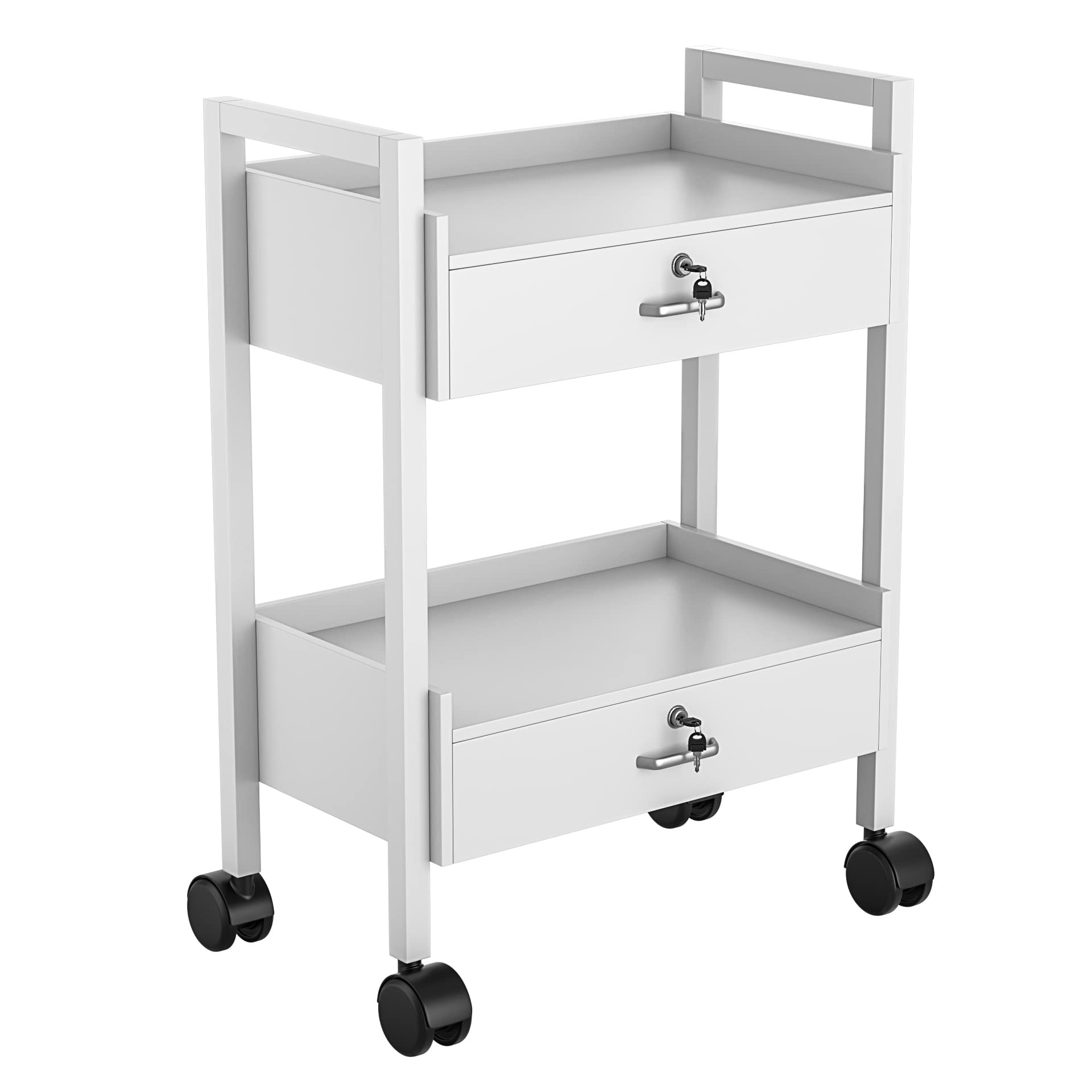 Salon Beauty Cabinet Cart Trolley 2-Layer Rolling Storage Drawer Organizer Wheels Lockable Tool Salon Station Barber Stylist Equipment Makeup Spa Cart (White-2 Layer)