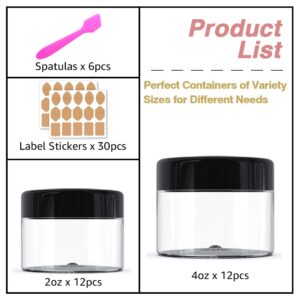 4 oz Body Butter Containers with Lids + 2oz Small Plastic Containers with Lids (Set of 24) Plastic Jars with Lids Cosmetic Jar - for Lip Scrub, Cream, Slime, Craft Storage