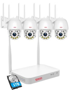 tonton 10ch auto track pt wireless security camera system,4k nvr recorder with 1tb hdd,3m long dc powered 2k 3mp outdoor cameras 360°viewing,human detection,floodlight,color night vision,2 way audio