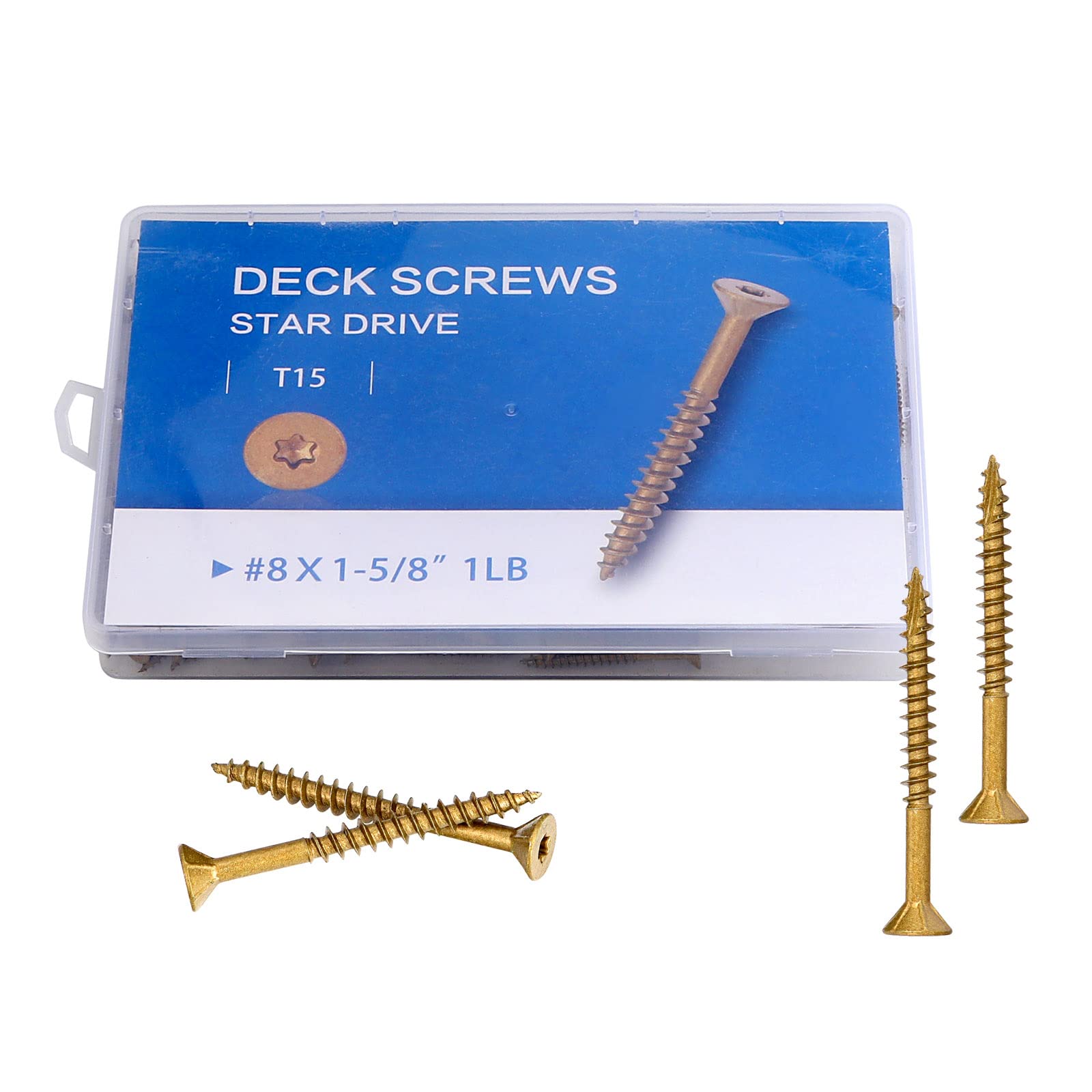 #8 x 1-5/8" 1lb T15 Iron Deck Screw Flat Head Torx Trough Rib Screws Cut Tail Tapping Screws Deck Screws 142 Pieces