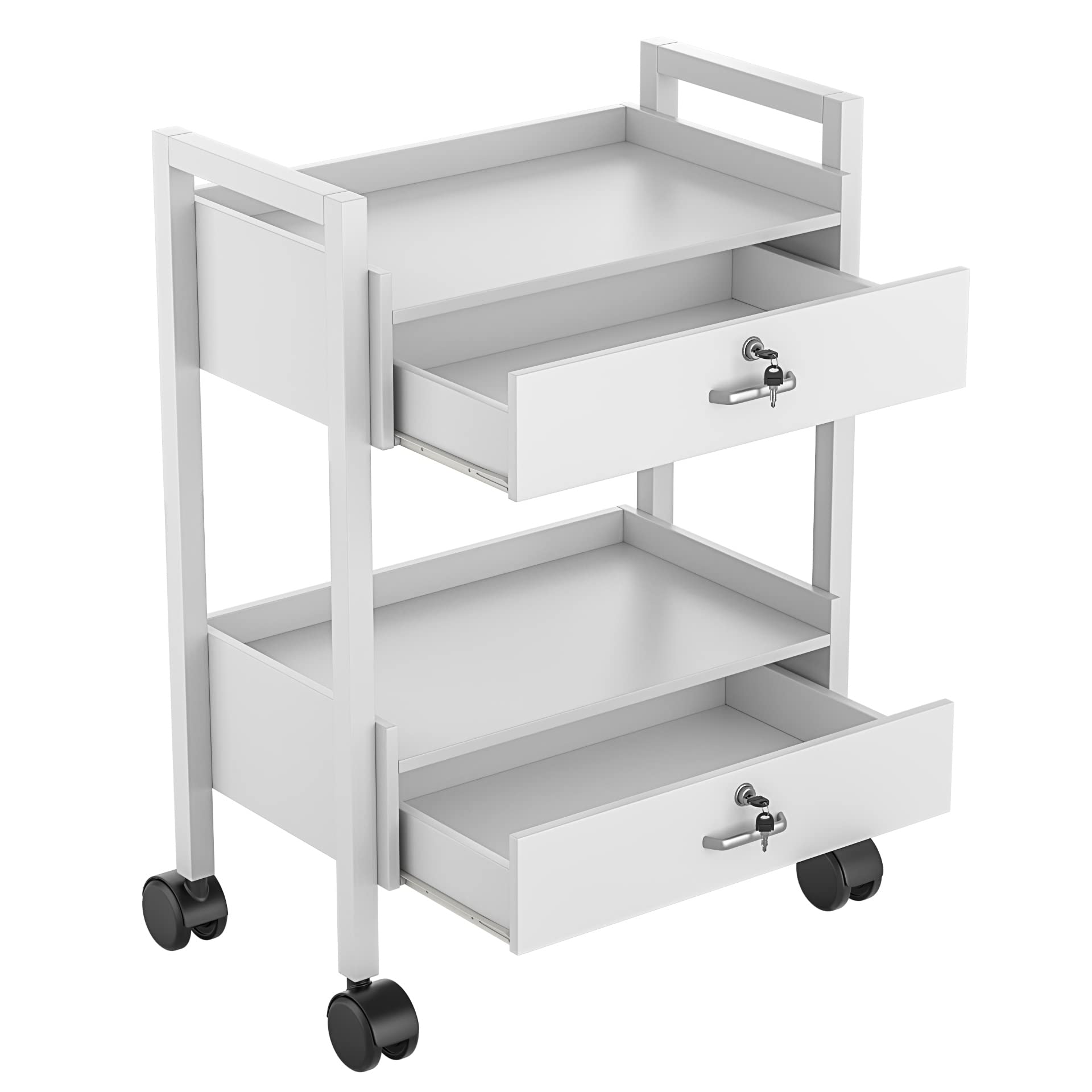 Salon Beauty Cabinet Cart Trolley 2-Layer Rolling Storage Drawer Organizer Wheels Lockable Tool Salon Station Barber Stylist Equipment Makeup Spa Cart (White-2 Layer)