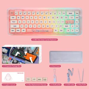 NACODEX 65% Transparent Crystal Acrylic Keyboard with Gasket Mount | MDA Profile Peach Theme PBT Keycaps | Smooth 38g MX Ice Sea Spirit Switch | 3750mAH RGB Hotswap Custom Keyboard