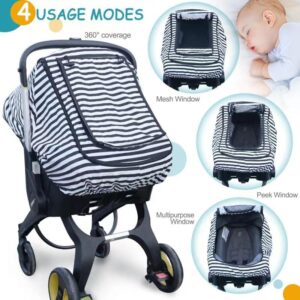 Car Seat Covers for Babies,Baby Car Seat Cover for Boys Girls,Windproof Infant Carseat Cover,Kick-Proof Car Seat Canopy with Breathable Mesh Peep Window(Black Stripe)